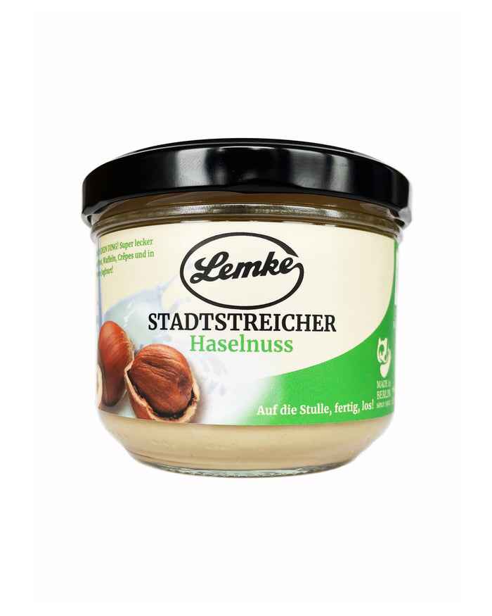 Lemke Stadtstreicher Haselnuss spread jar 250g on a white background