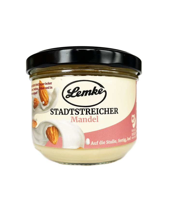 Lemke Stadtstreicher Mandel spread jar 250g on a white background