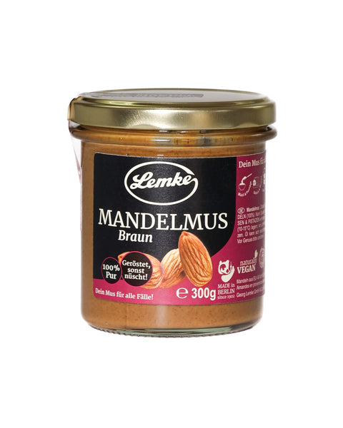 Lemke Mandelmus Braun 300g jar front view on a white background