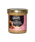 Lemke Mandelmus Crunchy 300 g Glas von vorne auf weißem Hintergrund