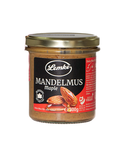 Lemke Mandelmus Maple 300g jar front view on a white background
