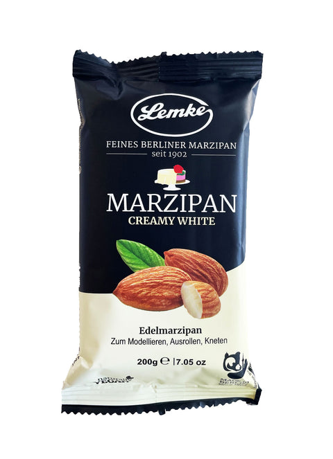 Lemke Marzipan Creamy White 200g Packung mit Mandeln