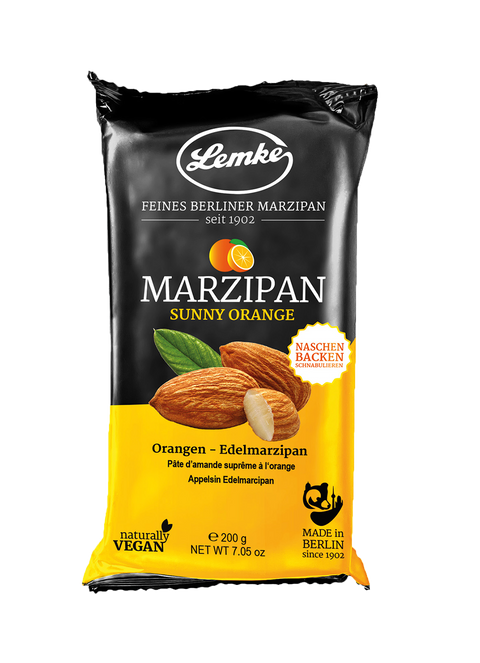 Lemke Marzipan Sunny Orange 200g, Orangen-Edelmarzipan mit Mandeln im Beutel