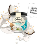 Lemke mini Stadtstreicher Crunchy Cocos spread jar with coconut decoration on a white background