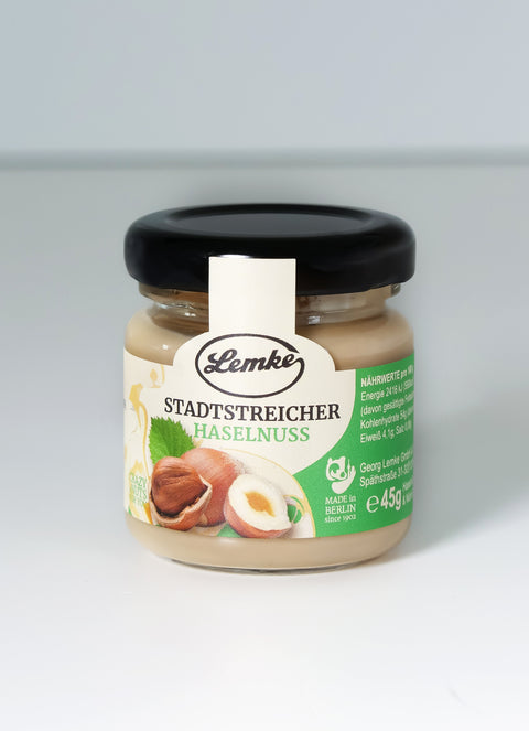 Lemke mini Stadtstreicher Haselnuss spread jar on a white background