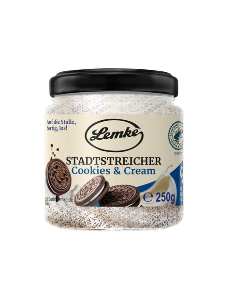Lemke Stadtstreicher Cookies & Cream 250g spread jar on a white background